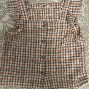 Madewell Brown and White Plaid Sleeveless Blouse